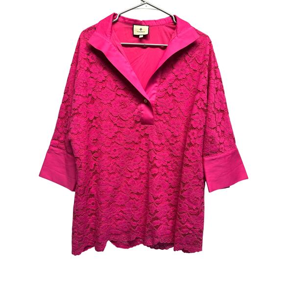 Tuckernuck Lace Willow Blouse Size M Stand Collar Scalloped Hem Desk To Drinks - Picture 2 of 14